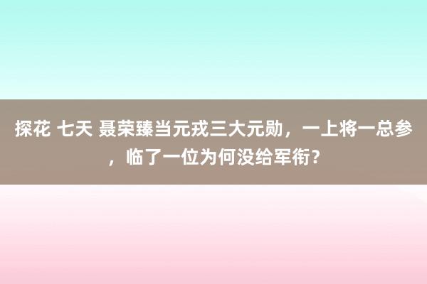 探花 七天 聂荣臻当元戎三大元勋，一上将一总参，临了一位为何没给军衔？
